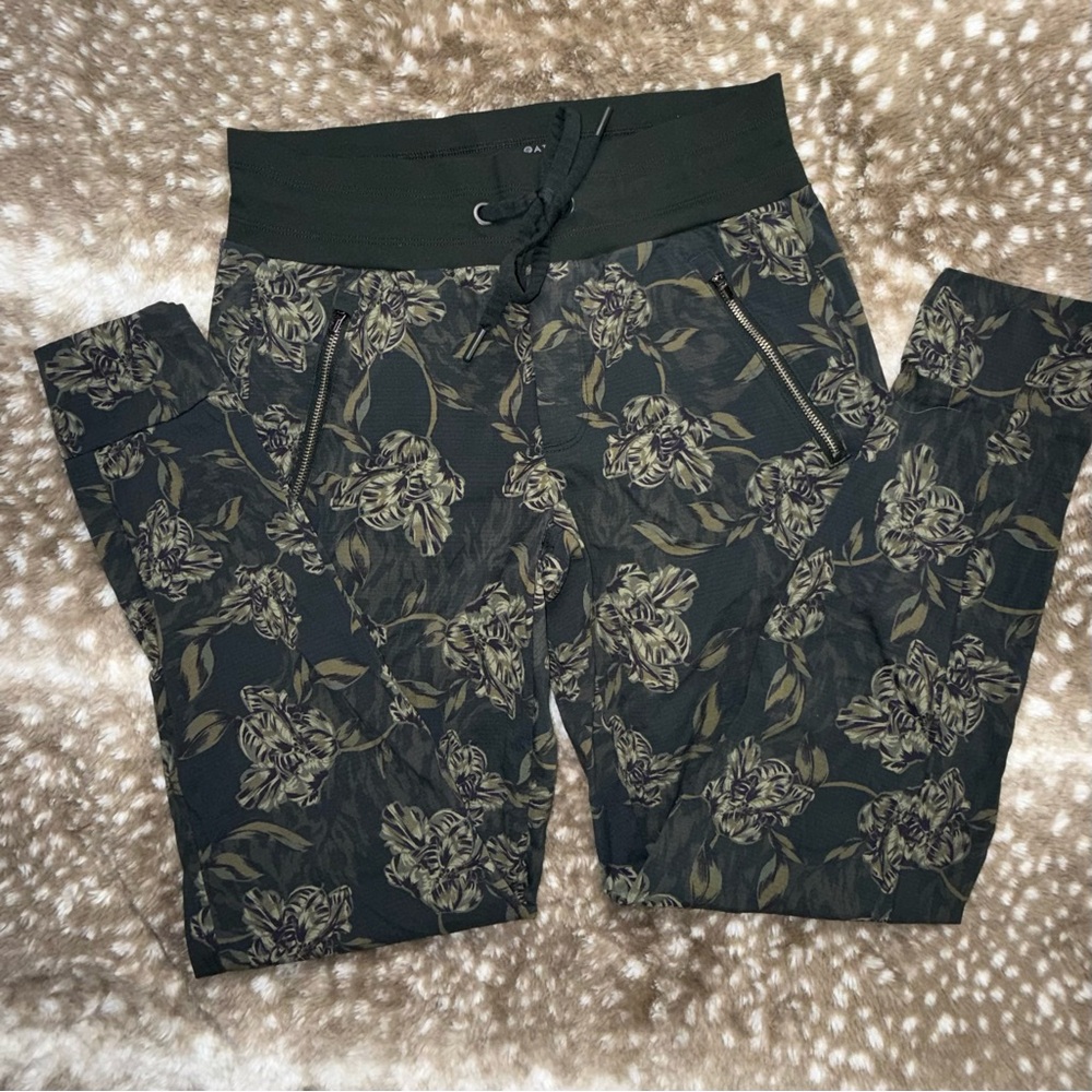 Athleta Floral Track Pants - Black and Green
